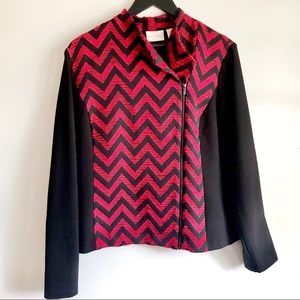 Chico’s Black/Red Chevron Jacket, SZ 2 Like New